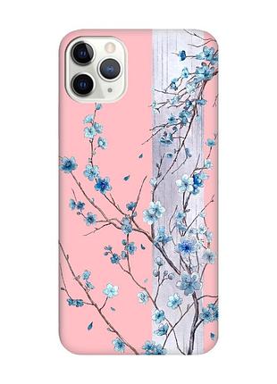 Матовый розовый чехол на iphone 11 pro max (6.5) цветущая сакура (принт 422)