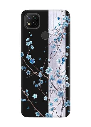 Матовий чорний чохол на xiaomi redmi 9c/10a квітуча сакура (принт 422)