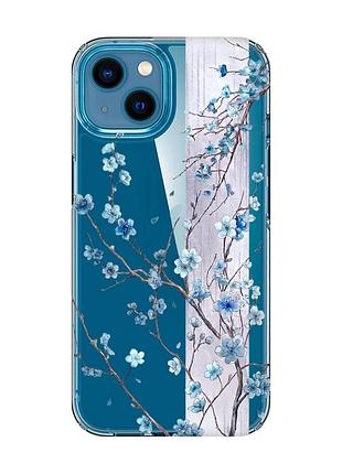 Прозрачный чехол на iphone 13 mini цветущая сакура (принт 422)