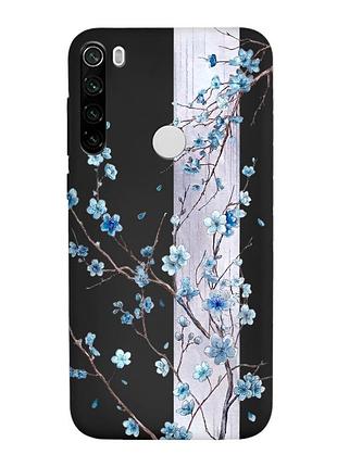 Матовый черный чехол на xiaomi redmi note 8t цветущая сакура (принт 422)