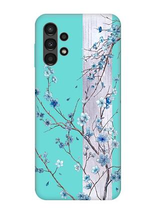 Матовий бірюзовий чохол на samsung galaxy a13 4g квітуча сакура (принт 422)