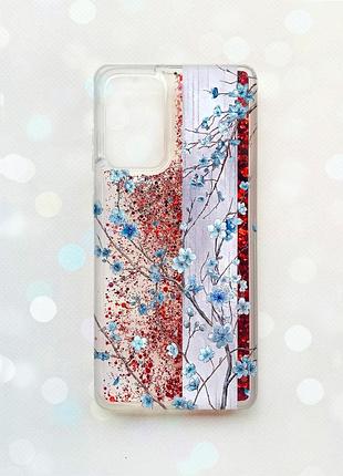 Чохол з плаваючими червоними блискітками на samsung galaxy a52 (a525) квітуча сакура (принт 422)