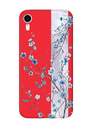 Матовый красный чехол на apple iphone xr цветущая сакура (принт 422)