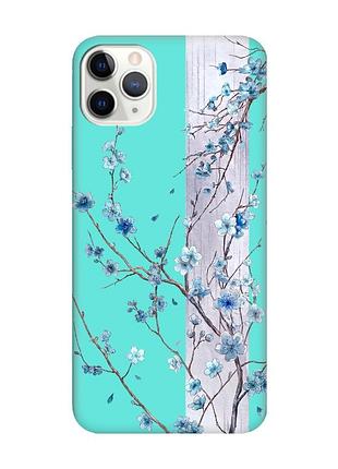 Матовый бирюзовый чехол на iphone 11 pro max (6.5) цветущая сакура (принт 422)