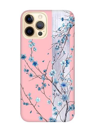 Матовый розовый чехол на apple iphone 12 pro max цветущая сакура (принт 422)