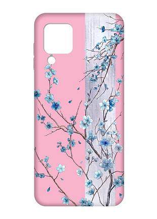 Матовый розовый чехол на samsung galaxy m32/a22/m22 4g цветущая сакура (принт 422)
