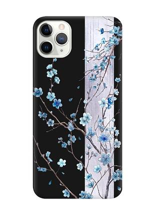 Матовый черный чехол на iphone 11 pro (5.8) цветущая сакура (принт 422)