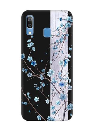 Матовый черный чехол на samsung galaxy a30 (2019) / a20 (2019) цветущая сакура (принт 422)