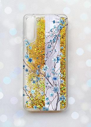 Чехол с плавающими золотыми блестками на samsung galaxy a50 (2019) a505f цветущая сакура (принт 422)