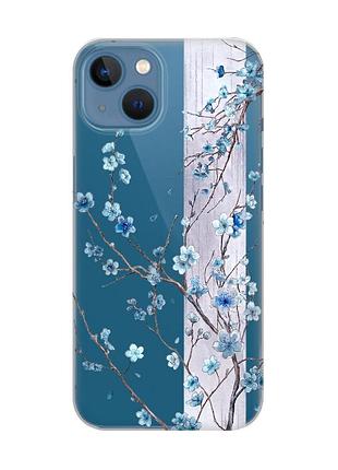 Прозорий чохол на apple iphone 13 квітуча сакура (принт 422)