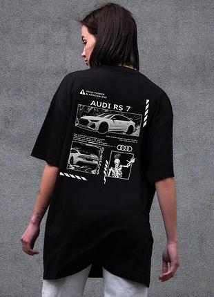Жіноча оверсайз футболка чорна з принтом audi rs7 бавовняна streetwear