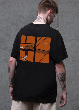 Мужская оверсайз футболка черная с принтом cort хлопковая streetwear