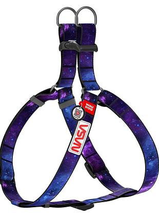 Шлея для собак waudog nylon с qr паспортом, рисунок "nasa21", пластиковый фастекс, l, ш 25, а=в 60-85 см