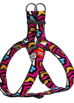 Шлея для собак waudog nylon з qr паспортом, малюнок "графіті", пластиковий фастекс, xl, ш 35 мм, а=в 70-100 см