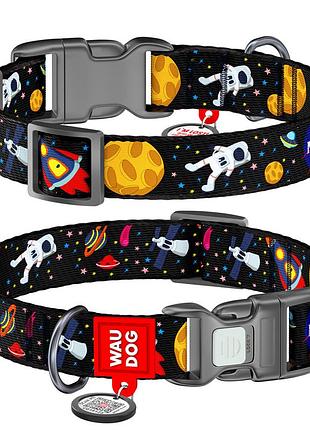 Нашийник для собак нейлоновий waudog nylon з qr паспортом, малюнок "nasa", пластиковий фастекс, ш 15 мм, дов 25-35 см