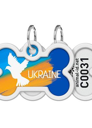 Адресник для собак і котів металевий waudog smart id з qr паспортом, малюнок "прапор", кістка, д 40 мм, ш 28 мм