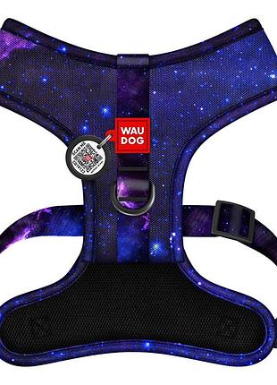Шлея для собак дихаюча waudog mesh с qr адресником, малюнок «nasa21», xs, а 24 см, в 30-36 см