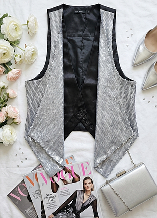 Серебристый жилет с пайетками vero moda