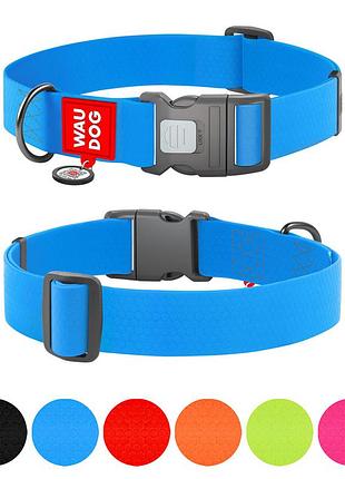 Ошейник для собак водостойкий waudog waterproof с qr паспортом, пластиковый фастекс, xxl, ш 40 мм, дл 46-70 см, голубой