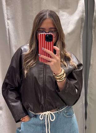 Zara бомбер зі штучноі шкіри розмір s,м коричнева
