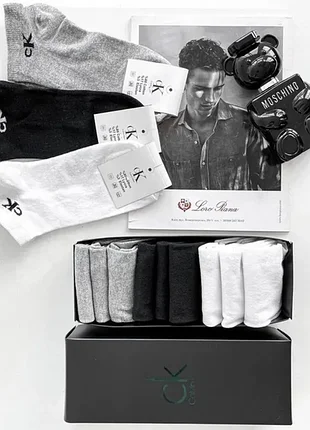 Чоловічі шкарпетки calvin klein розмір 36-39 білі, чорні та сірі в подарунковому боксі 9 шт.