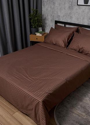 Комплект постільної білизни moon&star satin stripe latte brown сімейні 143х210х2 наволочки 4х70х70