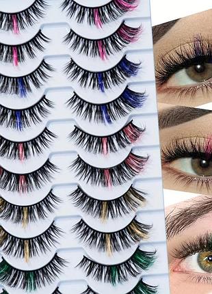 Накладные ресницы с цветом 10 пар eyelashes mixed-multicolor 01 + клей в подарок