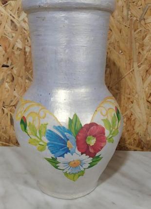 Глечик ручної роботи, глиняна ваза з квітами