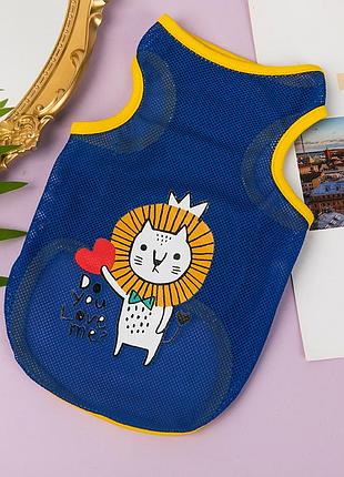 Сетчатая майка для котов pet style "love lion" синяя 4xl
