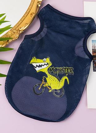 Сетчатая майка для котов pet style "monster" синяя 5xl