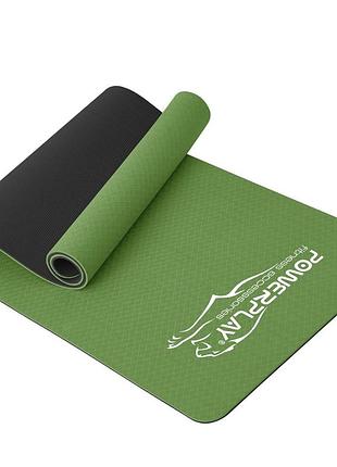 Коврик для йоги и фитнеса powerplay 4150 tpe premium performance mat зеленый (183x61x0.6 см.)