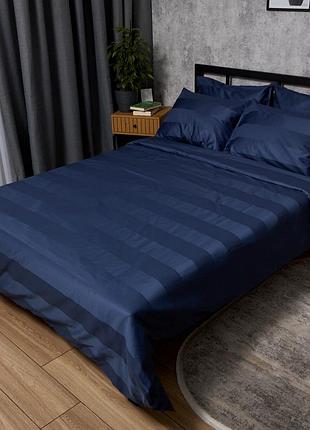 Комплект постільної білизни moon&star satin stripe royal blue сімейні 160х220х2 наволочки 2х70х70