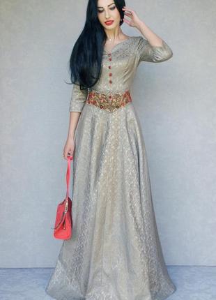 Ошатна сукня з ручною вишивкою "бронзовий жаккард"1 фото