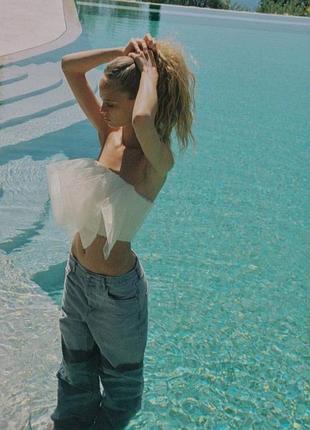 Стильный праздничный топ кроп топ-бандо из органзы бренд zara, р.м