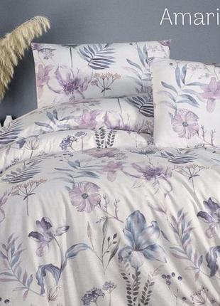 Постільна білизна homesko з трикотажним простирадлом на гумці євро розмір amaris lilac