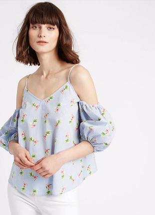 Топ в цветочный принт / блуза с объемными рукавами marks & spencer