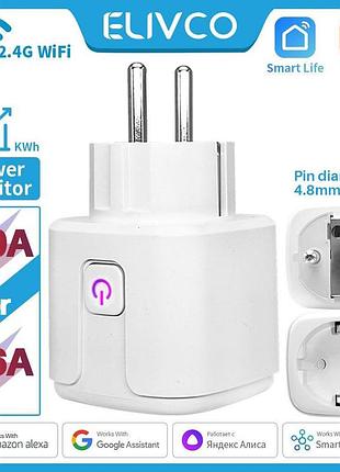 Розумна розетка elivco tuya smart wi-fi plug eu 20a 3960вт для дистанційного керування голосом alexa google home