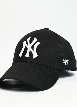 Бейсболка стрейчева ny чорний+білий