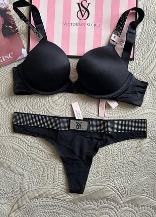 Комплект жіночої білизни ліф зі стразами стрінги victoria’s secret