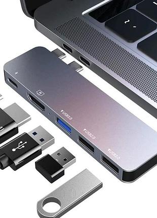 Концентратор flyland usb c hub 5 в 1 hdmi-адаптер, порти usb 3.0/2 * 2.0, thunderbolt 3