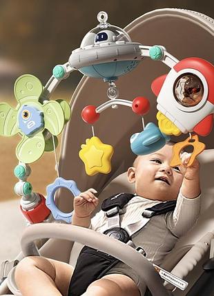 Музыкальная игровая дуга play arch ufo • со светом, мелодиями и вращением 360° • для кроватки, коляски и автокресла • 0+