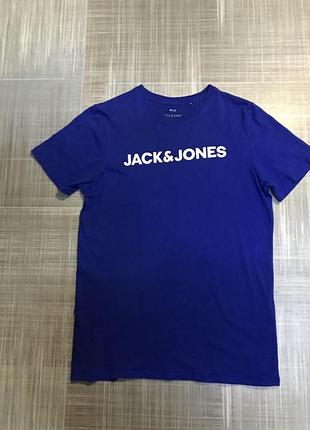 Jack &jones💙чоловічий одяг/синя футболка з написом💛м/48