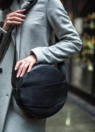 Шкіряна жіноча кругла сумка-рюкзак maxi