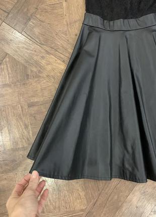 Круте чорне плаття, сукня з мереживом із шкіряною спідницею, розмір xxs-xs-s4 фото