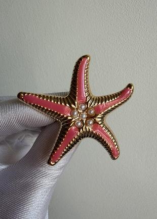 Металева брошка морська зірка рожева з перлинами (starfish)»
