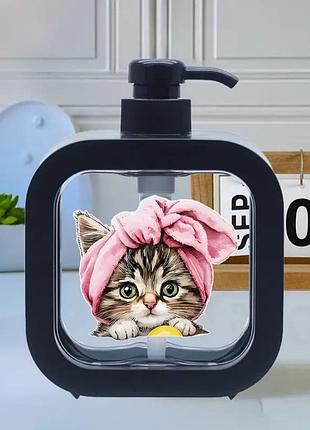 Дозатор для рідкого мила з милим котиком, стильний диспенсер для ванної та кухні