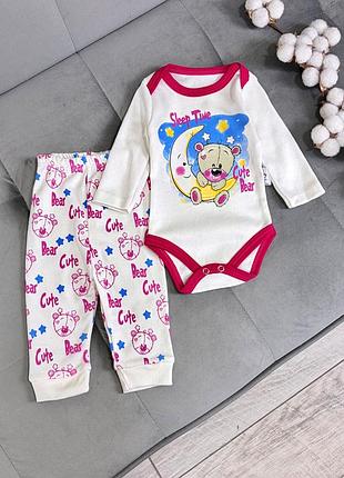 Боди комплект cute bear, малина