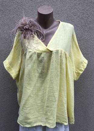 Жовта,льон блуза реглан,сорочка,можна вагітним,великий розмір,етно бохо стмль