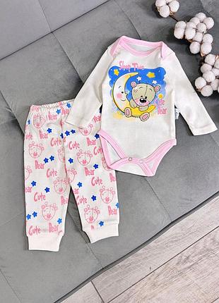 Боди комплект cute bear, нежно розовый