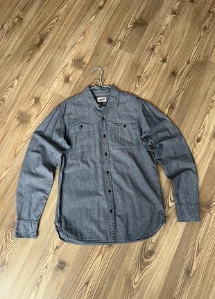 Чоловіча сорочка tommy hilfiger denim сіра кежуал з довгим рукавом